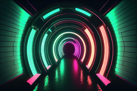 Realistic neon lights background. Generative Aiの素材