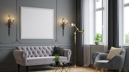 Modern blue living room. Generative Aiの素材