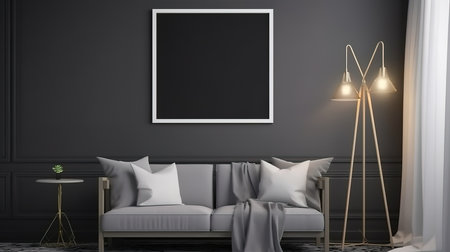 Picture frame mockup psd hanging in a modern living room. Generative Aiの素材