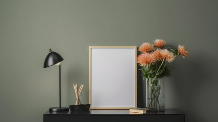 Mockup frame close up in simple minimal room interior background. Generative Aiの素材