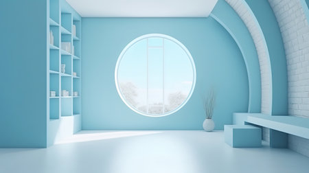 Modern light blue interior background, wall mock up, 3d render. Generative Aiの素材