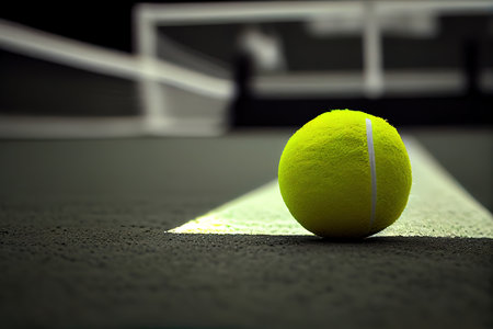 Tennis ball on blur net background. Generative Aiの素材