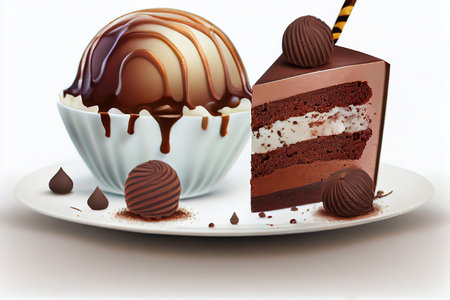 Hot chocolate brownie dessert ice cream ball. Generative Aiの素材