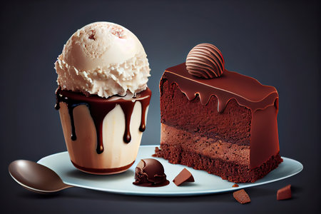 Hot chocolate brownie dessert ice cream ball. Generative Aiの素材