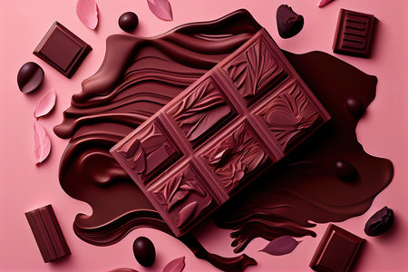 Dark chocolate on pink background. Generative Aiの素材