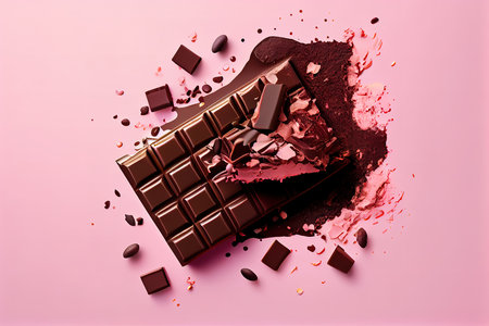 Bar of dark chocolate with hazelnuts on a pink background. Generative Aiの素材