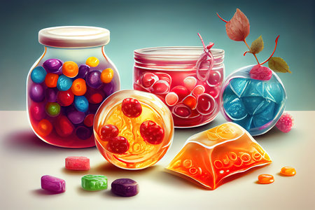 A top view colorful marmalade confitures sticky. Generative Aiの素材