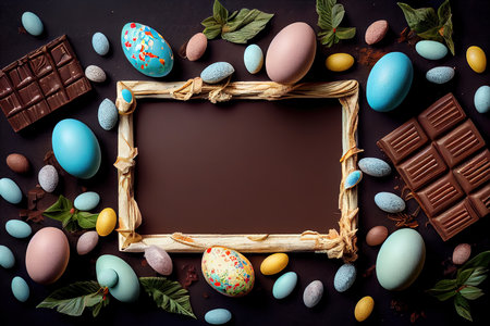 Top down view of an Easter border frame of robin's eggs. Generative Aiの素材
