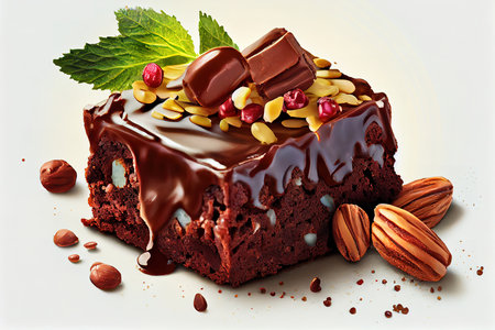 chocolate brownie with nuts, realistic. Generative Aiの素材