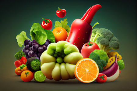 Thumbs up for fruit and vegetables. Generative Aiの素材