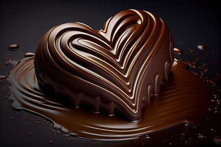 Realistic 3D illustration of the waving melting liquid chocolate heart. Generative Aiの素材