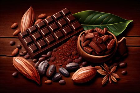 Top view dark arrangement with chocolate. Generative Aiの素材