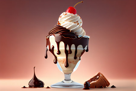 Sundae with Chocolate syrup. Generative Aiの素材
