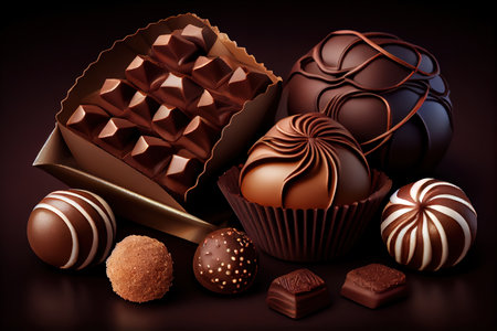 mix of chocolate candies, top view. Generative Aiの素材