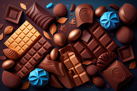 Top view of arrangement of various types of chocolate. Generative Aiの素材
