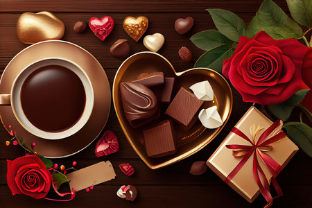 Valentine's day background with coffee cup. Generative Aiの素材