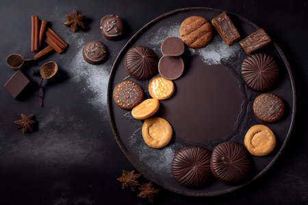 chocolate cookies and pralines for christmas. Generative Aiの素材