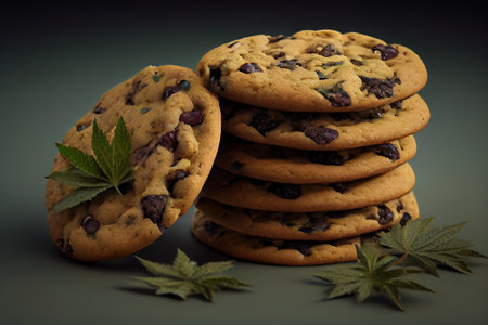 Cannabis cookies and cannabis leaves. Generative Aiの素材