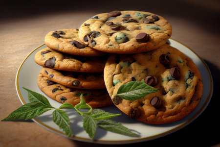 Cannabis cookies and cannabis leaves. Generative Aiの素材