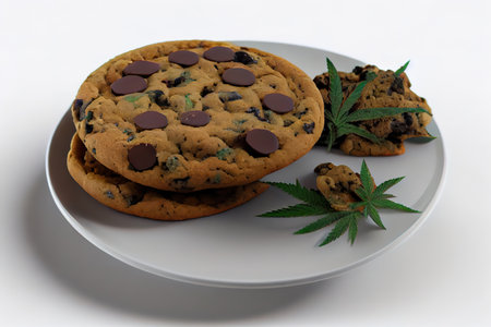 Fresh Cannabis Butter Cookies with Chocolate Chips. Generative Aiの素材