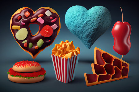 Unhealthy products. food bad for figure, skin, heart and teet. Generative Aiの素材