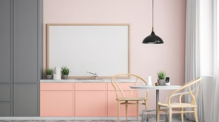 Frame mockup in kitchen room interior. Generative Aiの素材
