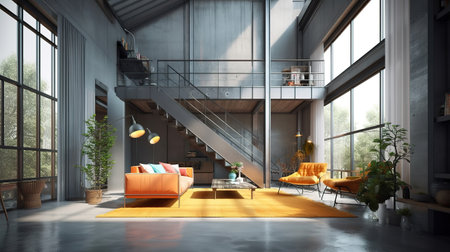 Modern interior house with bright living room. Generative Aiの素材