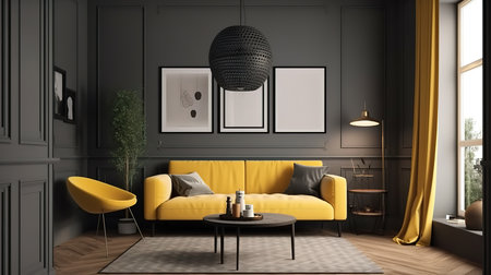 Mockup frame in Scandinavian living room interior. Generative Aiの素材