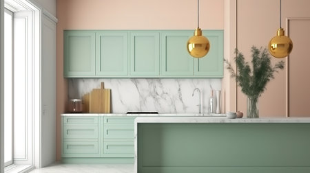 Frame mockup in kitchen room interior. Generative Aiの素材