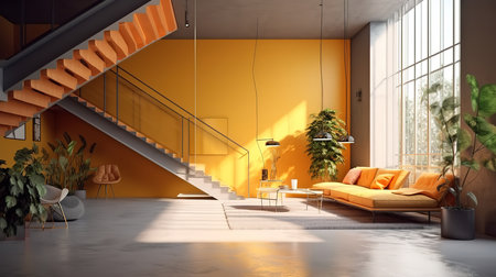 Modern interior house with bright living room. Generative Aiの素材