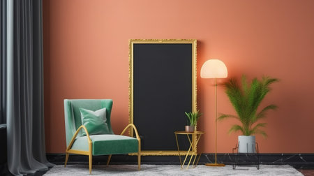 Mockup frame in nomadic boho interior background with rustic decor. Generative Aiの素材