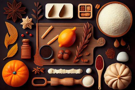 Food background with culinary props and different sings for baking. Generative Aiの素材