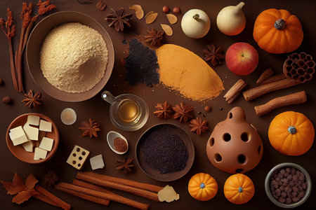 Ingredients for autumn winter festive baking. Generative Aiの素材