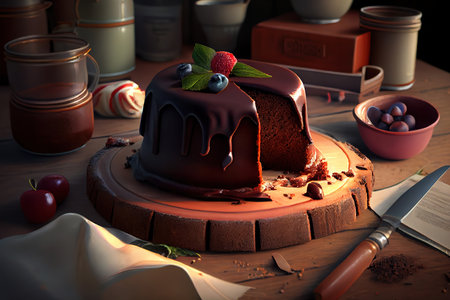 sponge cake covered in chocolate. Generative Aiの素材