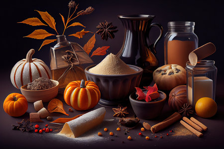 Ingredients for autumn winter festive baking. Generative Aiの素材