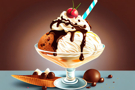 Vanilla ice cream with oreos and chocolate sauce. Generative Aiの素材