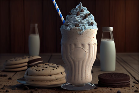 Cocoa milk smoothie Sweet delicious milkshake with cookies. Generative Aiの素材