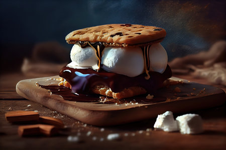 Stack of the chocolate chip cookies on sackcloth. Generative Aiの素材