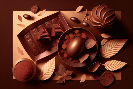 Top view composition or background with delicious chocolate. Generative Aiの素材