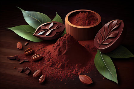 Chopped chocolate with cocoa, cinnamon and vanilla stick. Generative Aiの素材