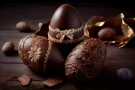 Easter composition with chocolate eggs. Generative Aiの素材