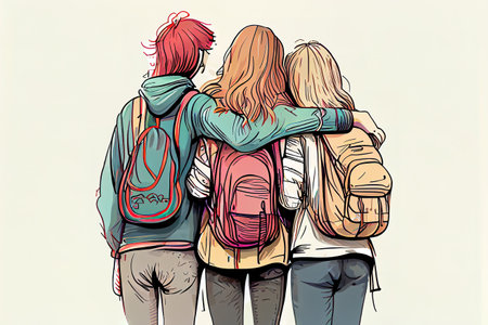 group of happy friends hugging. Generative Aiの素材