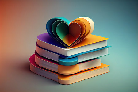 Books and pages in shape of heart. Generative Aiの素材