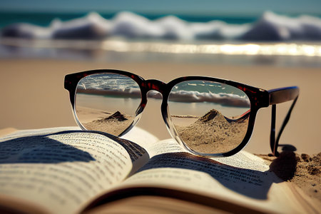 Books and sunglasses on a beach. Generative Aiの素材