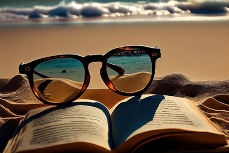 Beach books sunglasses. Generative Aiの素材