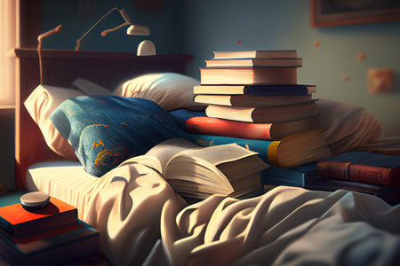 Beautiful teen girl reading a book in the room. Generative Aiの素材