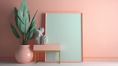 Mockup frame close up in simple minimal room interior background. Generative Aiの素材