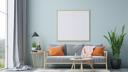 Stylish living room interior with armchairs and art decoration, mockup frame. Generative Aiの素材