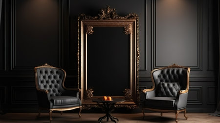 Dark walls in a contemporary classic space Traditional retro style. Generative Aiの素材