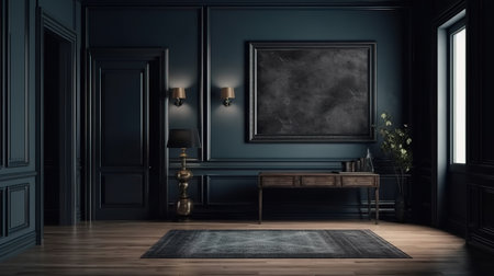 Dark walls in a contemporary classic space Traditional retro style. Generative Aiの素材